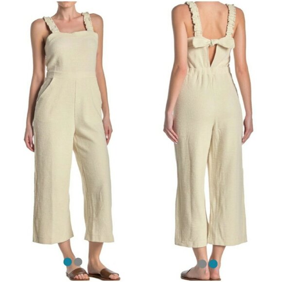 Madewell Texture & Thread Ruffle Straps / Bow at Back Beige Jumpsuit 8 - Picture 2 of 4